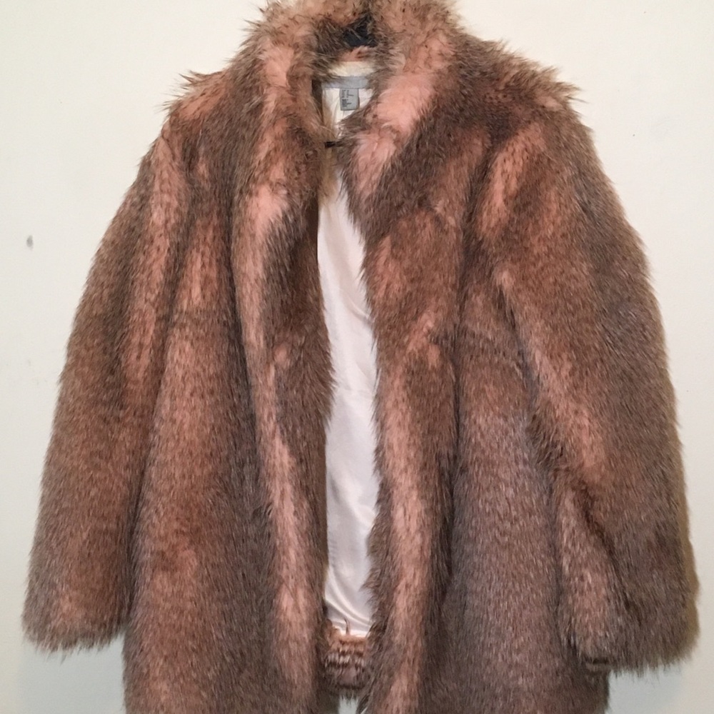 H&M Dusty Pink Fashion Fur Coat